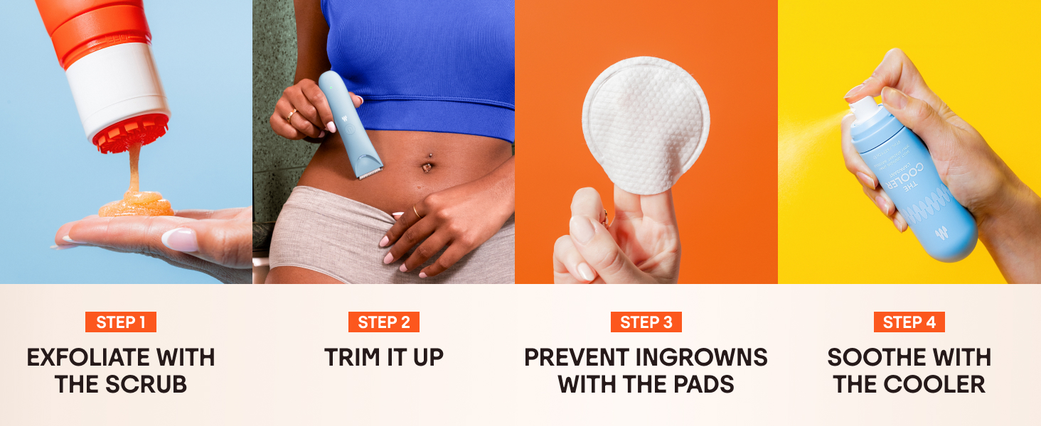 Exfoliate with the scrub, trim it up, prevent ingrowns with the pads, soothe with the cooler