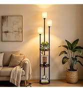 Floresita Floor Lamp with Shelves, 3-Light Floor Lamp with 3 Color Temperatures LED Bulbs, Vintag...