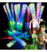 SHQDD 28PCS Glow Fiber Wands Sticks,LED Light Wands,Glow in the Dark Party Supplies,Fiber Optic W...