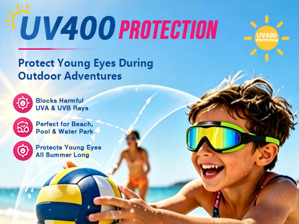 kids swim goggles 2 pack, anti fog kids swim goggles, leakproof kids uv protection swim goggles
