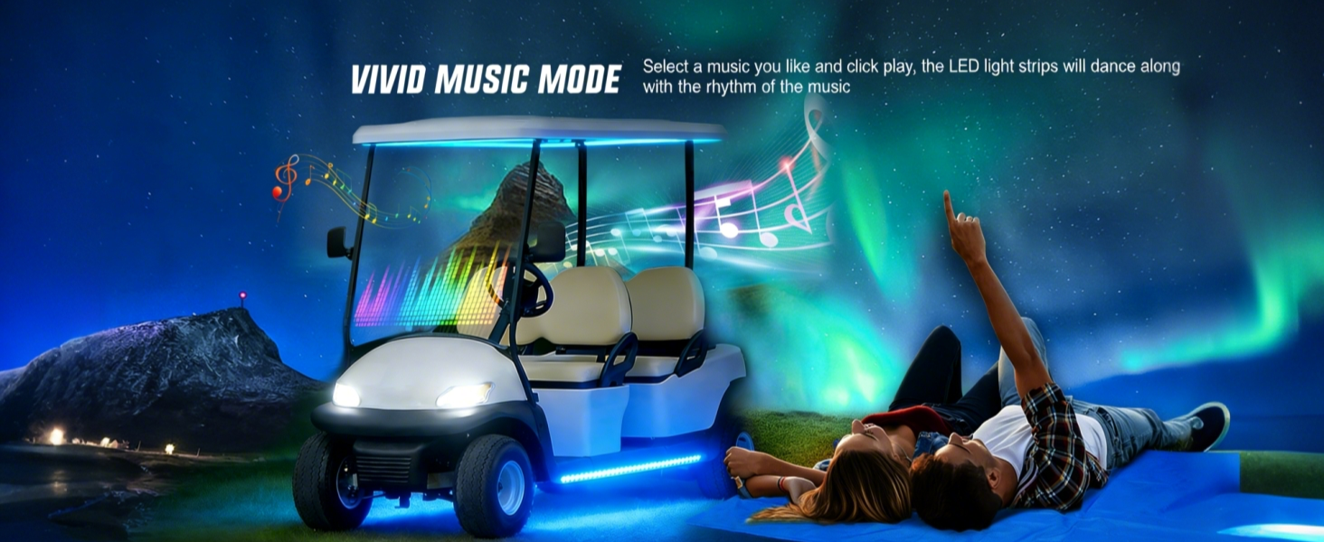 2PCS Golf Cart Underbody Lights Kit RGB Multi-Mode LED Neon Accent Lighting Lamp