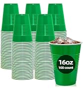 BONSINY 100 Pack Green Plastic Cups, 16 oz Green Disposable Cups, Plastic Party Cups Heavy Duty f...