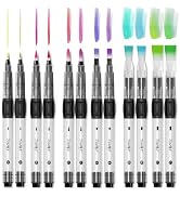 JusArt Water Brush Pens 12-Pack Leak-Proof Refillable Watercolor Pens for Acrylic and Gouache Pai...