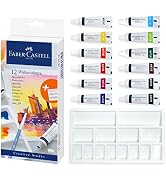 Faber-Castell Watercolor Paint Set - 12 Liquid Watercolors Paint Tubes (9ml) and Mixing Palette -...