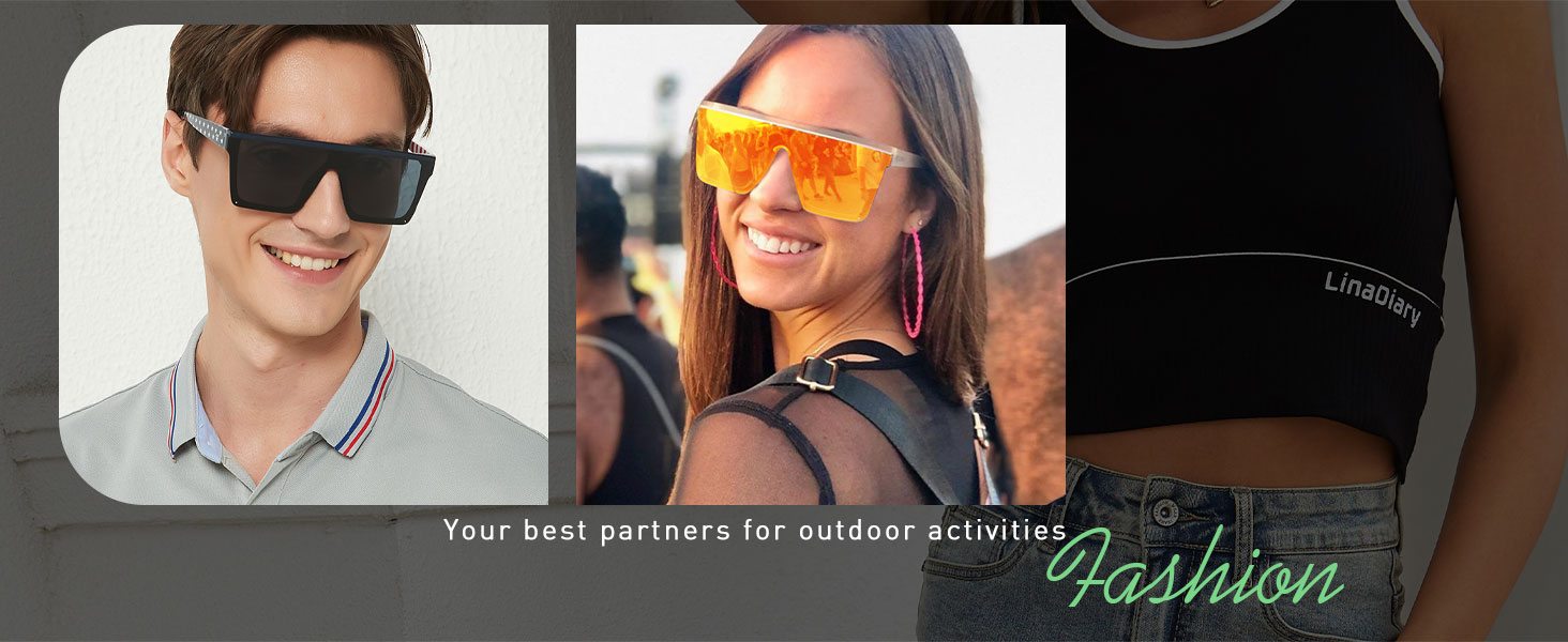 LYZOIT Square Oversized Sunglasses Women Men Big Flat Top Fashion Shield Large UV Rimless Shades