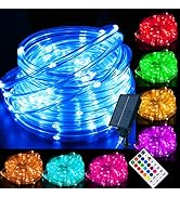 18 Colors 33FT Solar Rope Lights Outdoor Waterproof LED, Color Changing 100 LED Rope Lights Blue ...
