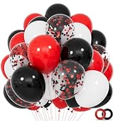 68Pcs Red Black White Latex Balloons 12 Inch with Black Red Confetti Balloons for Birthday, Weddi...
