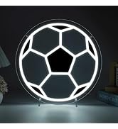 Soccer Neon Sign, Dimmable White Football LED Neon Light for Wall Decor, Sport Neon Signs for Man...