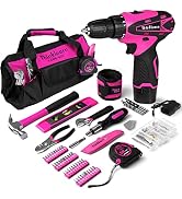 Pink Drill Set for Women, 137 Piece Hand and Power Tool Set with 12V Cordless Drill, Home Tool Ki...
