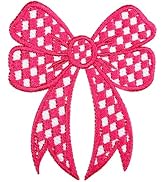 Pink Striped Bow Coquette Patch 3 Inches Iron On/Sew On Embroidered Applique Patch for Clothes Ba...