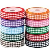 LaRibbons 3/8 inch Plaid Ribbon Set - 10 Colors 5 Yard Each Total 50 Yds Per Package