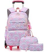 YJMKOI Girls Rolling Backpack Set Trolley Backpack for Girls with Lunch Box Carry-on Luggage Book...
