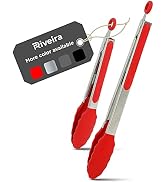 Riveira Red Tongs for Cooking with Silicone Tips | 9 and 12-Inch Pieces | Non-Stick Kitchen Grill...