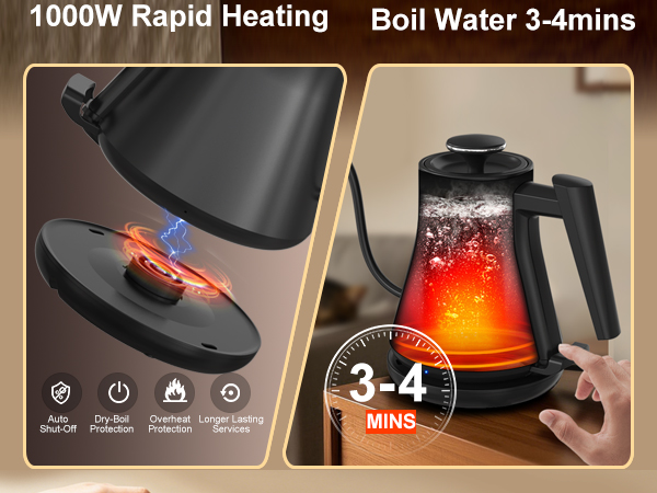 Electric kettle gooseneck tea kettle boiling hot water automatic shut off pour over coffee kettle