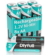 DLYPOW Rechargeable AA Batteries, 2800mAh High Capacity AA Rechargeable Batteries with Low Self D...