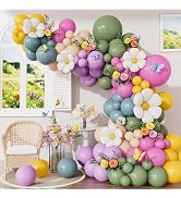 Haolongfa Daisy Balloon Arch Garland Kit, 152 Pcs WildFlower Balloon Arch | Sage Green Purple Yel...