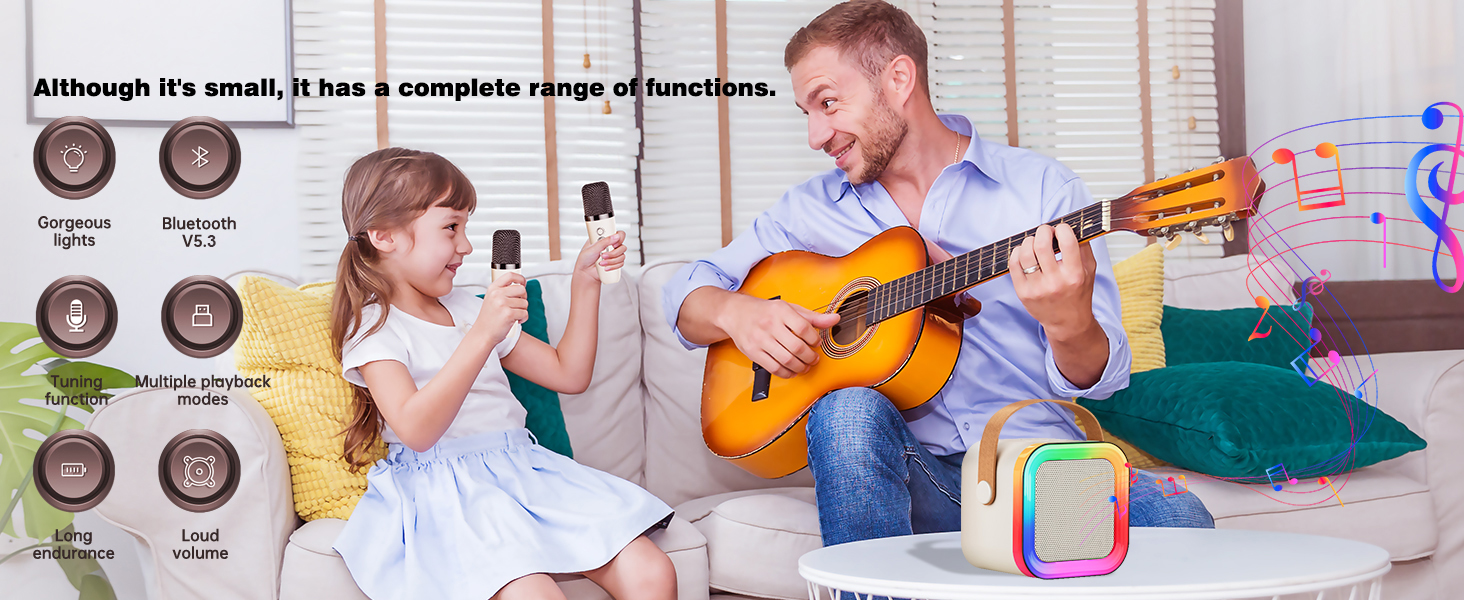 Kids Karaoke Machine for Ages 3-12, Portable Bluetooth 5.3 Speaker with 2 Wireless Mics for Duets