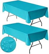 Nasitos 2 Pack Vinyl Plastic Table Cloth Rectangle 60x84 Inch-Flannel Backed Teal Vinyl Tableclot...