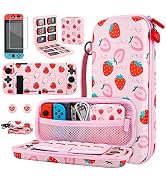 GLDRAM Pink Strawberry Carrying Case Bundle for Nintendo Switch Accessories, Cute Travel Case Kit...