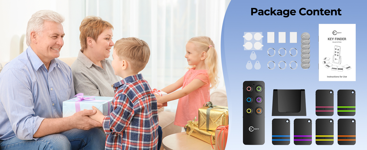 Esky Key Finder, TV Remote Finders Locator with 80dB Sound 6 Receivers Wallet Trackers