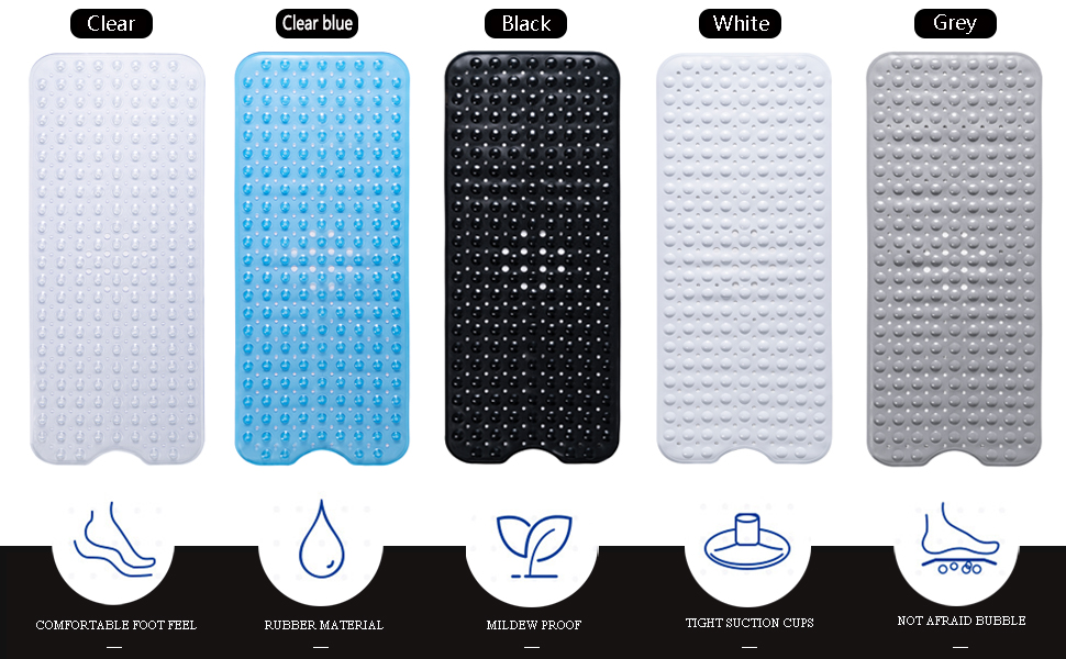 Bathtub Mat Non Slip, Extra Long Bath Mat for Tub with Big Suction Cups and Drain Holes