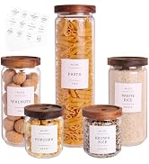 5 Set Glass Pantry Storage Jars with Acacia Airtight Lid - Thicken Glass Kitchen Canisters with 1...