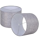 Wellmet Gray Set of 2 Drum Lampshades, Easy Assembly Required 14" Top x 14" Bottom x 11" High Rep...
