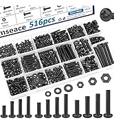 smseace 516Pcs Black Nuts and Bolts Assortment Kit 21-Sizes M3/M4/M5/M6 Nut Bolt Washer Assortmen...
