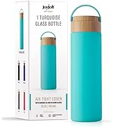 JoyJolt Borosilicate Glass Water Bottle with Strap, Silicone Sleeve and Lid (Turquoise). 20oz Wat...