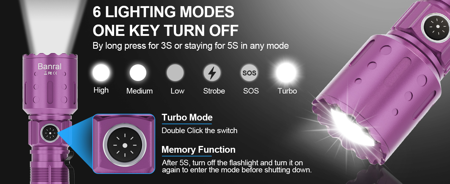 6 LIGHTING MODES AND ONE KEY TURN OFF