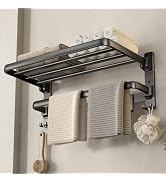 VOLDRA Towel Racks for Bathroom, 24-Inch Towel Shelf with Towel Bar Foldable Towel Holder with 7 ...