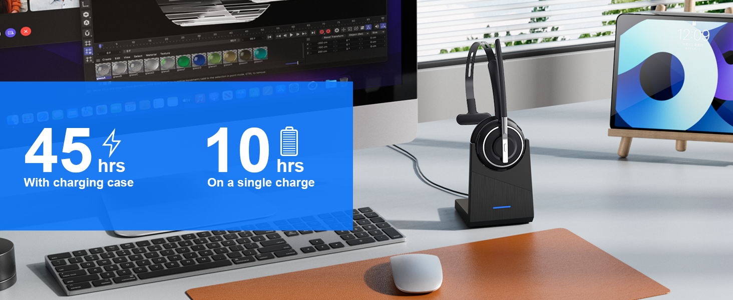 office wireless headset with extended microphone wireless work headset with mic noise canceling