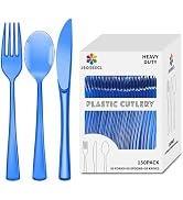 150 Pack Plastic Silverware,Disposable Cutlery Set Heavy Duty Utensil Sets 50 Forks 50 Knives 50 ...