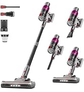 Cordless Vacuum Cleaner: Portable 6-in-1 Stick Vacuum with Anti-Tangle Brush, LED Headlight, Self...