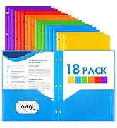18 Pack 2 Pocket Folders with 3 Holes Punch, Plastic Folder for 3 Ring Binder, Heavy Duty Folders...