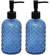 YYTSGG Blue Soap Dispenser Set, 13.5oz Bathroom Glass Hand Dispenser, Lotion Dispenser with Black...