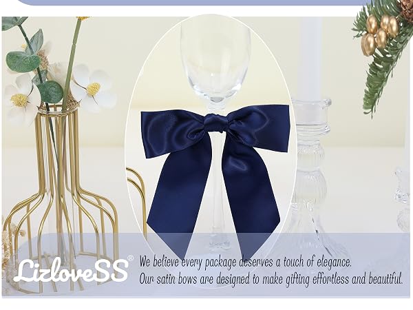 Navy Blue Satin Ribbon Twist Tie Bows 5 Inch