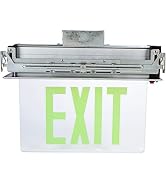 "Morris Products LED Exit Sign - Recessed Mount Edge - Green on Clear Panel, Anodized Aluminum Ho...