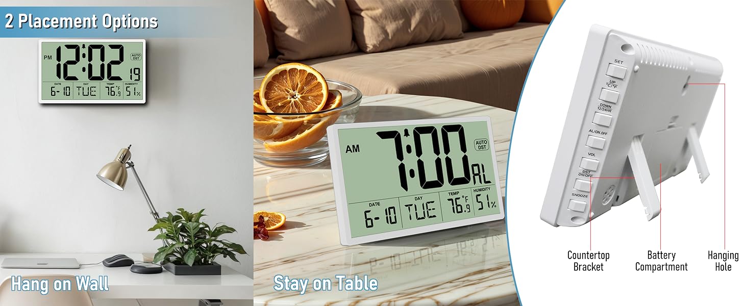 Self setting digital wall clock battery operated