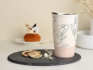 ceramic coffee mug with lid marble travel mug insulated mug to go reusable double wall porcelain
