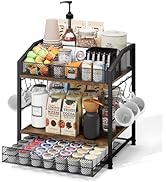 Homsorout Coffee Bar Organizer - Countertop Coffee Station, 42 K Cup holder Storage Basket with D...