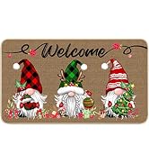 TREWAVE Christmas Welcome Decorative Doormat, Christmas Gnome Buffalo Plaid Door Mat, Non Slip En...