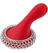 SUBEKYU Cast Iron Scrubber with Silicone Handle, Stainless Steel Cast Iron Skillet Cleaner Chainm...