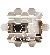 WisePoint 24Pcs Mirror Wall Stickers, Hexagon Acrylic Mirror Stickers with Self-Adhesive Backing,...