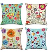 Artscope Set of 4 Decorative Throw Pillow Covers 16x16 Inches, Flowers Pattern Waterproof Cushion...
