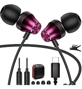 USB C Headphones Type C Earbuds for iPhone 16e 16 Pro Max 15 in-Ear Noise Canceling Volume Contro...