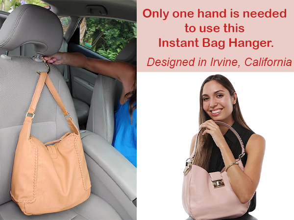 Only one hand is needed to use this Instant Bag Hanger. Clipa2 was designed in Irvine, California