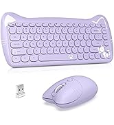 Wireless Keyboard and Mouse,2.4GHz Wireless Retro Cute Cat Keyboard with 84 Key Keyboard and Mous...