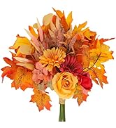 Artificial Fall Flowers Bouquets Silk Orange Flowers Wedding Bouquets Autumn Faux Flowers Arrange...