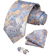 HISDERN Ties for Men Paisley Tie and Pocket Square Cufflinks Set Formal Classic Floral Necktie Ha...